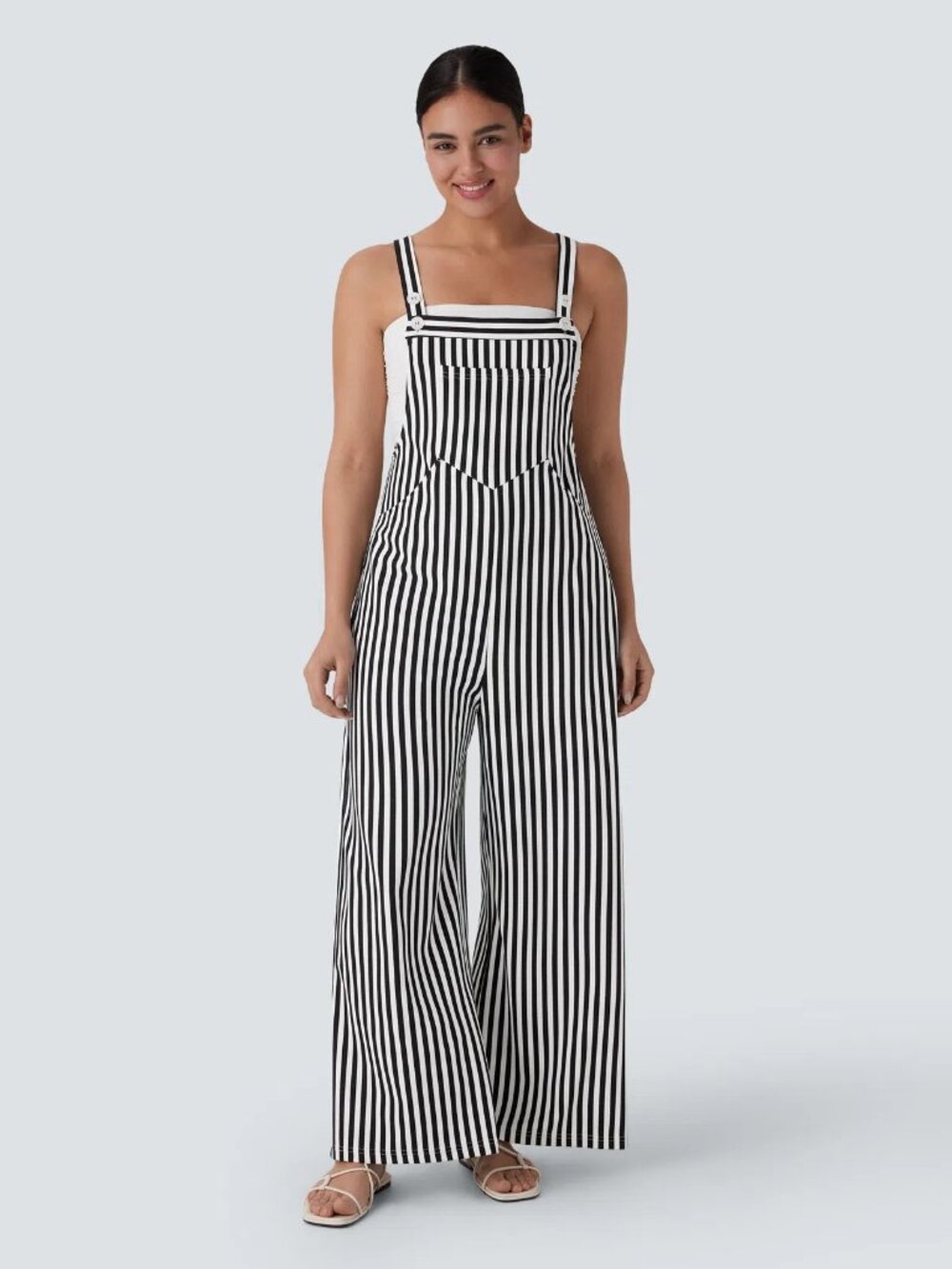 Halara Medium Black & White Striped Waffle Overalls Pockets 50% off Retail
